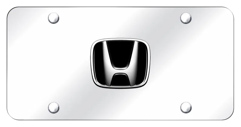 HON.CC – AUTO GOLD License Plate, Chrome Honda Logo with Black Fill Chrome Plate Stainless Steel